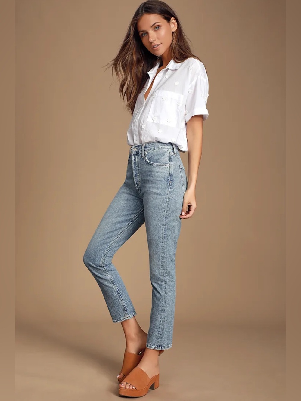 NWT AGOLDE Riley High Rise Straight Crop in Blur 25